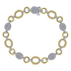  14K WhiteYellow Gold  Tennis 14K Yellow-White Gold Twisted Rope Link Bracelet with Pave Diamond Cluster Stations GabrielCo Surrey Vancouver Canada Langley Burnaby Richmond