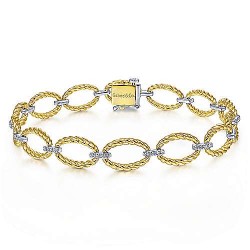  14K WhiteYellow Gold  Tennis 14K Yellow-White Gold Twisted Rope Oval Link Bracelet with Diamond Connectors GabrielCo Surrey Vancouver Canada Langley Burnaby Richmond