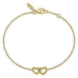  14K Yellow Gold  Heart 14K Yellow Gold Chain Bracelet with Entwined Hearts GabrielCo Surrey Vancouver Canada Langley Burnaby Richmond